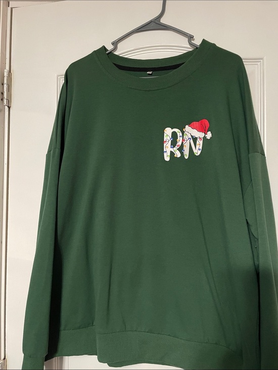 Sweaters - Women’s Green Holiday Sweatshirt with Festive 'RN' Graphic